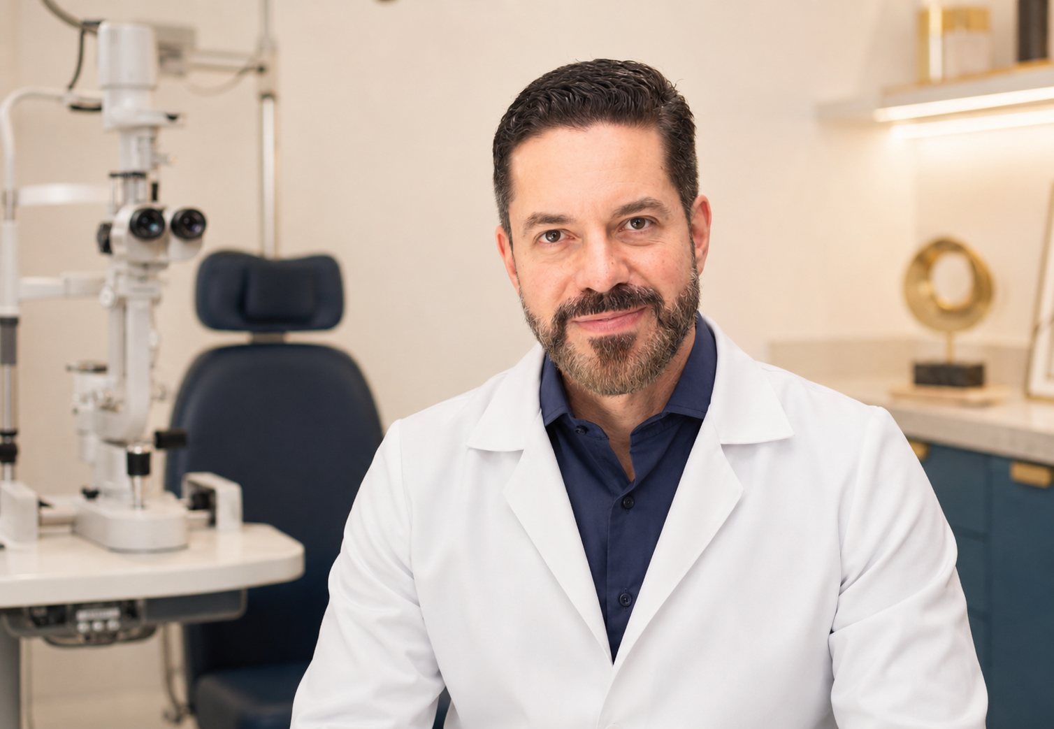 Dr. Fernando Henrique Leme Furlan em seu consultório de oftalmologia em Americana-SP